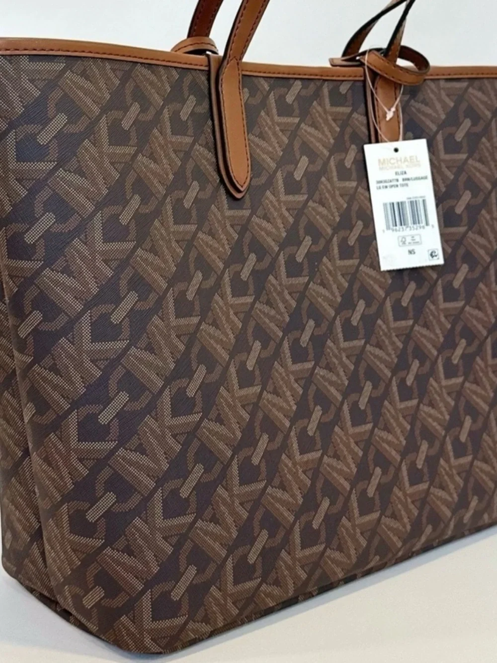 NWT MICHAEL Michael Kors Eliza Large East West Open Snap Tote in Brown Acorn - Picture 9 of 10